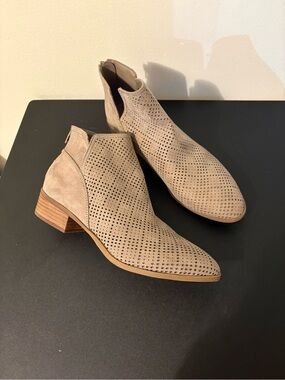 Women's BUCKLE Perforated Suede Ankle Boot - Beige